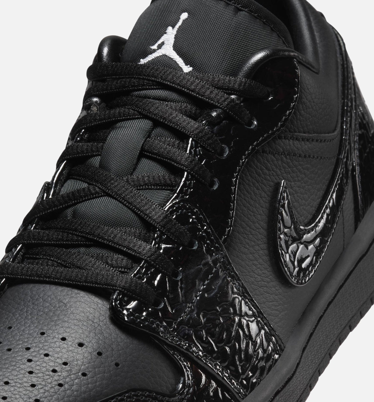 Air Jordan 1 Low Patent Elephant - Women's Lifestyle Shoe (Black/Black/White/Metallic Silver)
