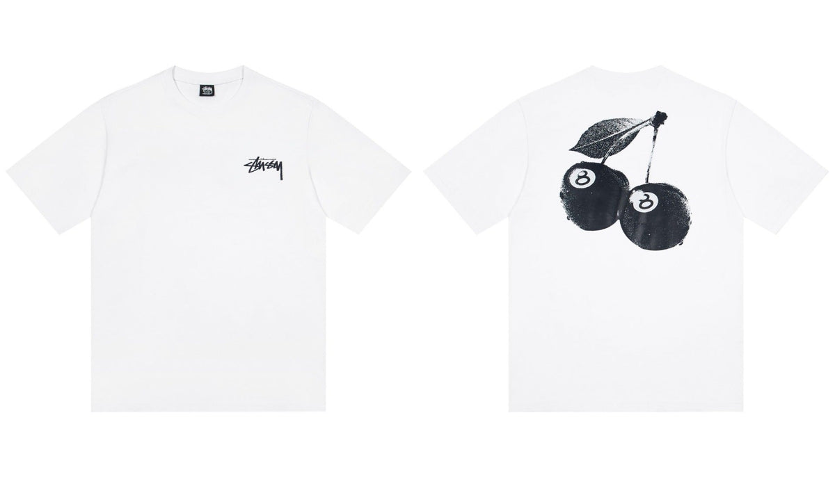 Stussy 8 Ball Cherry Front And Back Graphic Short Sleeve Tee