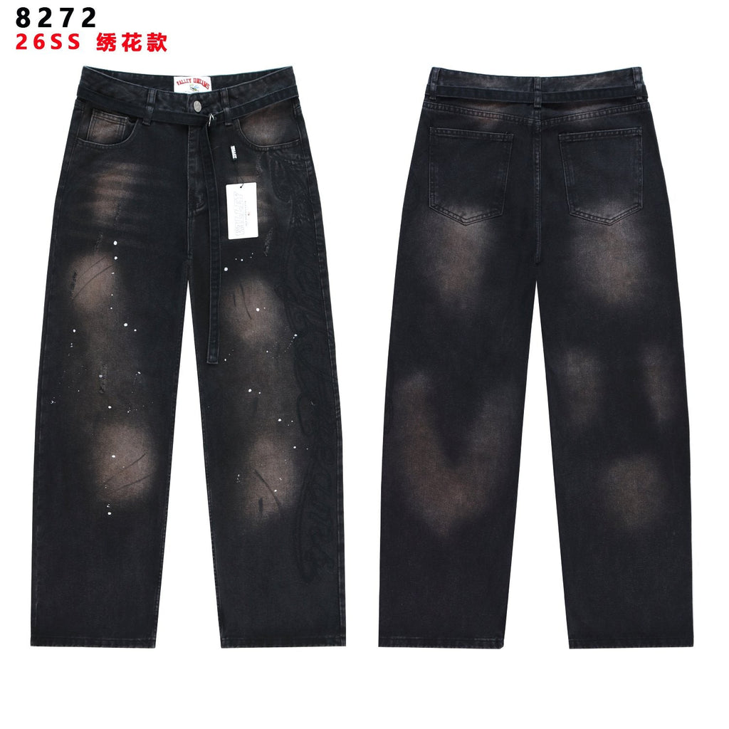 Valley Dreams Black Washed Splatter Wide-Leg Jeans