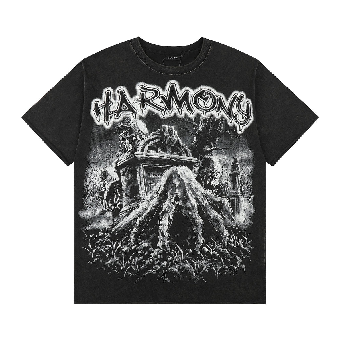 HARMONY Washed Black Rhinestone Graphic T-Shirt