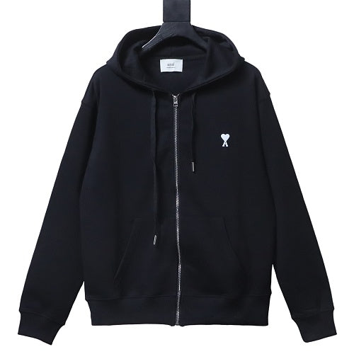 AMI Paris black Ami de Coeur zip-up hoodie