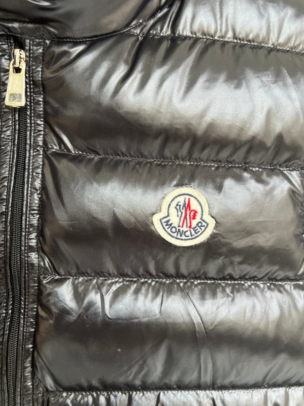 Moncler Puffer Vest in Black with Glossy Finish and Stand Collar