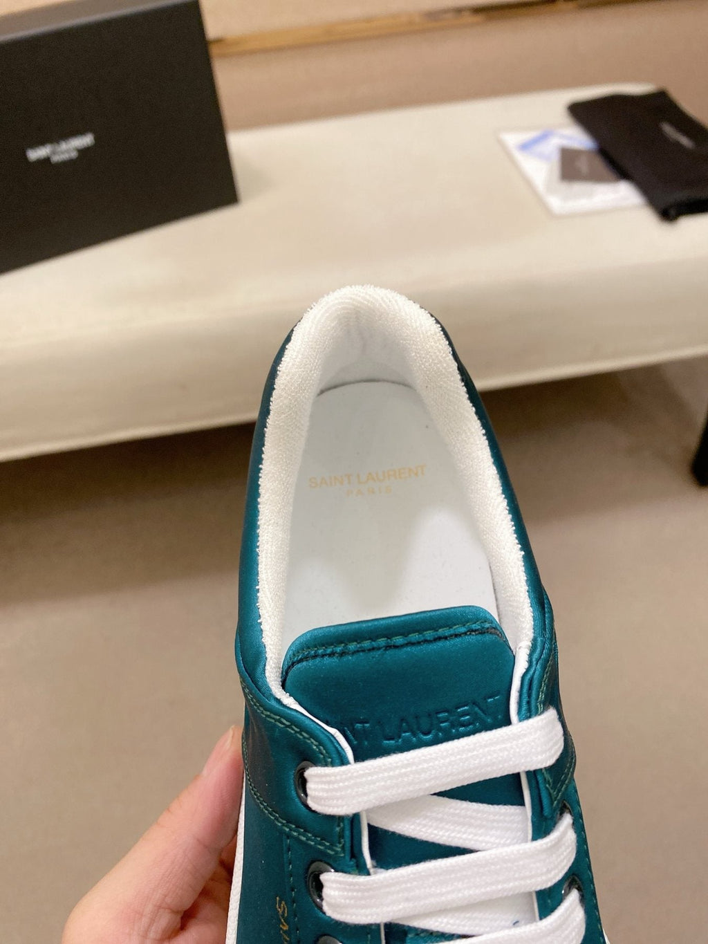 Saint Laurent Teal Blue Perforated Low-Top Sneakers