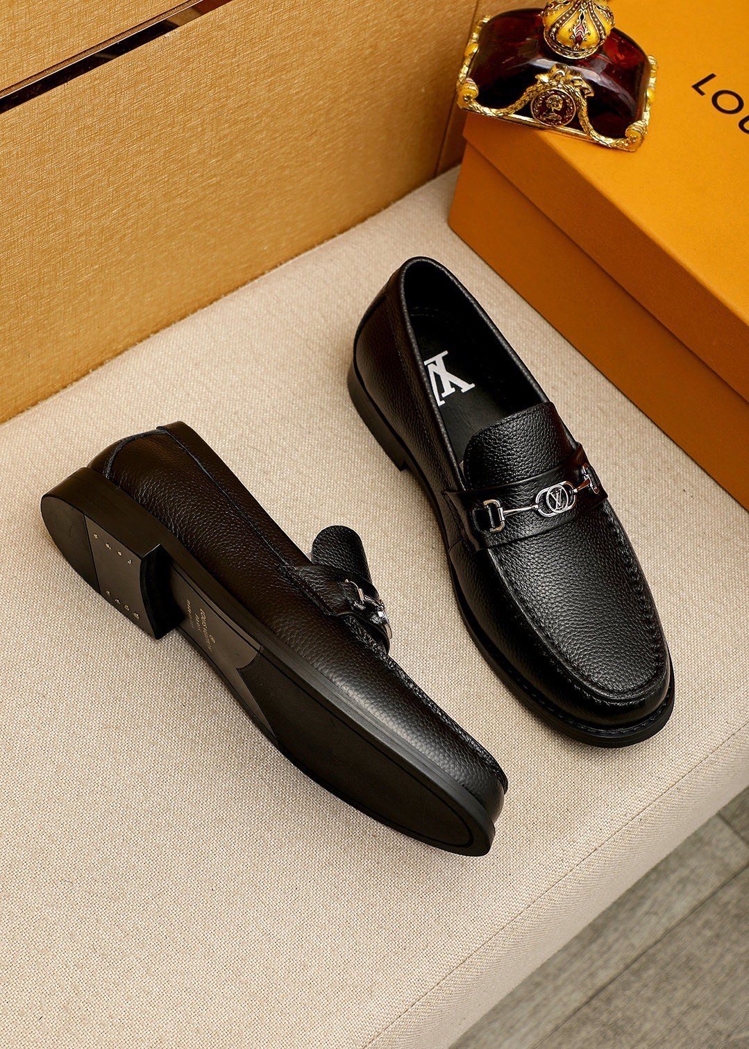 Louis Vuitton Black Leather Buckle Loafers
